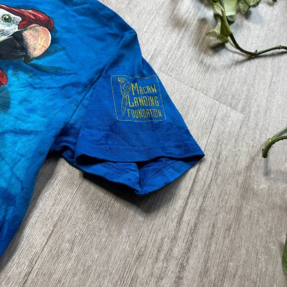 Vintage Macaw Parrot Tie Dye Shirt USA M Blue Macaw Landing Foundation Portland - Picture 4 of 7